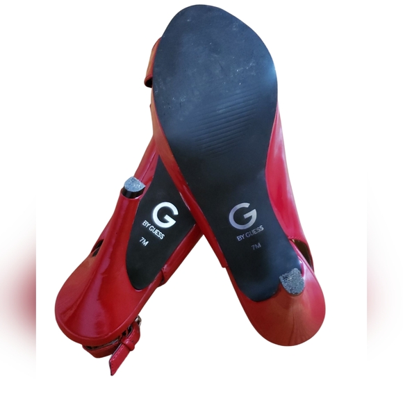 Guess Cathy Sexy Red Patent Leather Peep-Toe Sling Back Pumps Size 7 - Picture 5 of 5